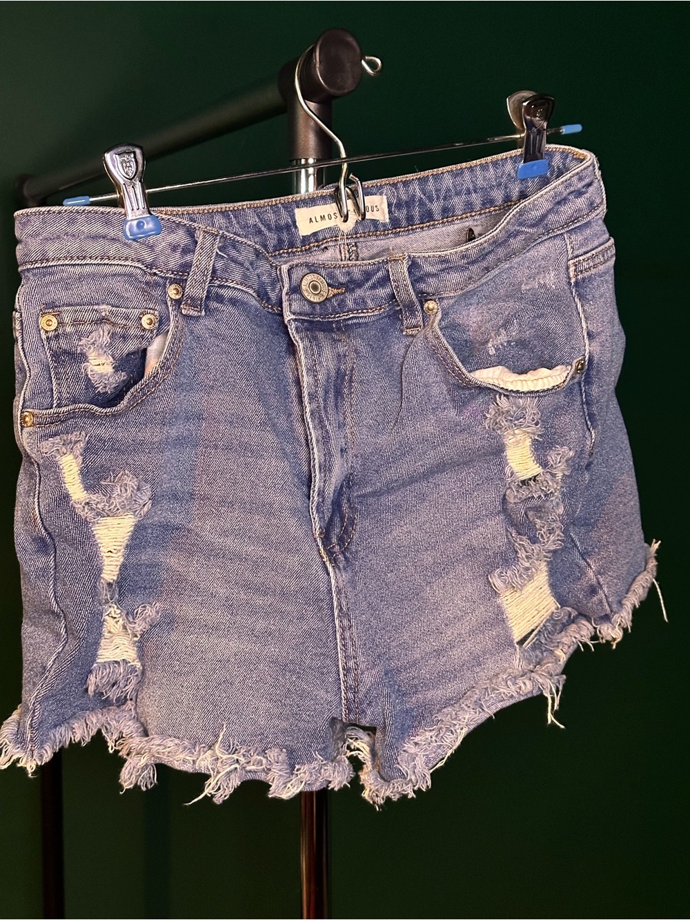 Almost Famous Light Blue Distressed High-Rise Jean Shorts